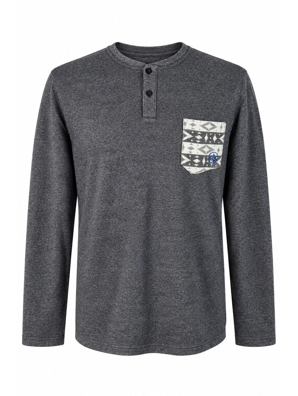 Volcom Large Gray Henley Shirt Aztec Pocket Long Sleeve
